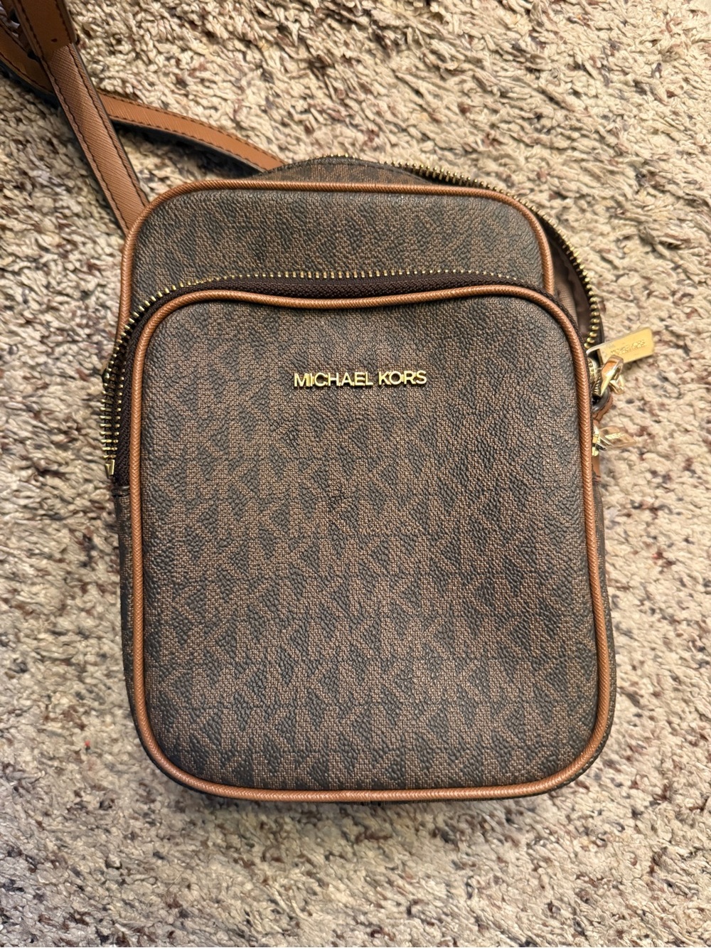 Michael Kors Brown and Tan Signature Messenger Bag